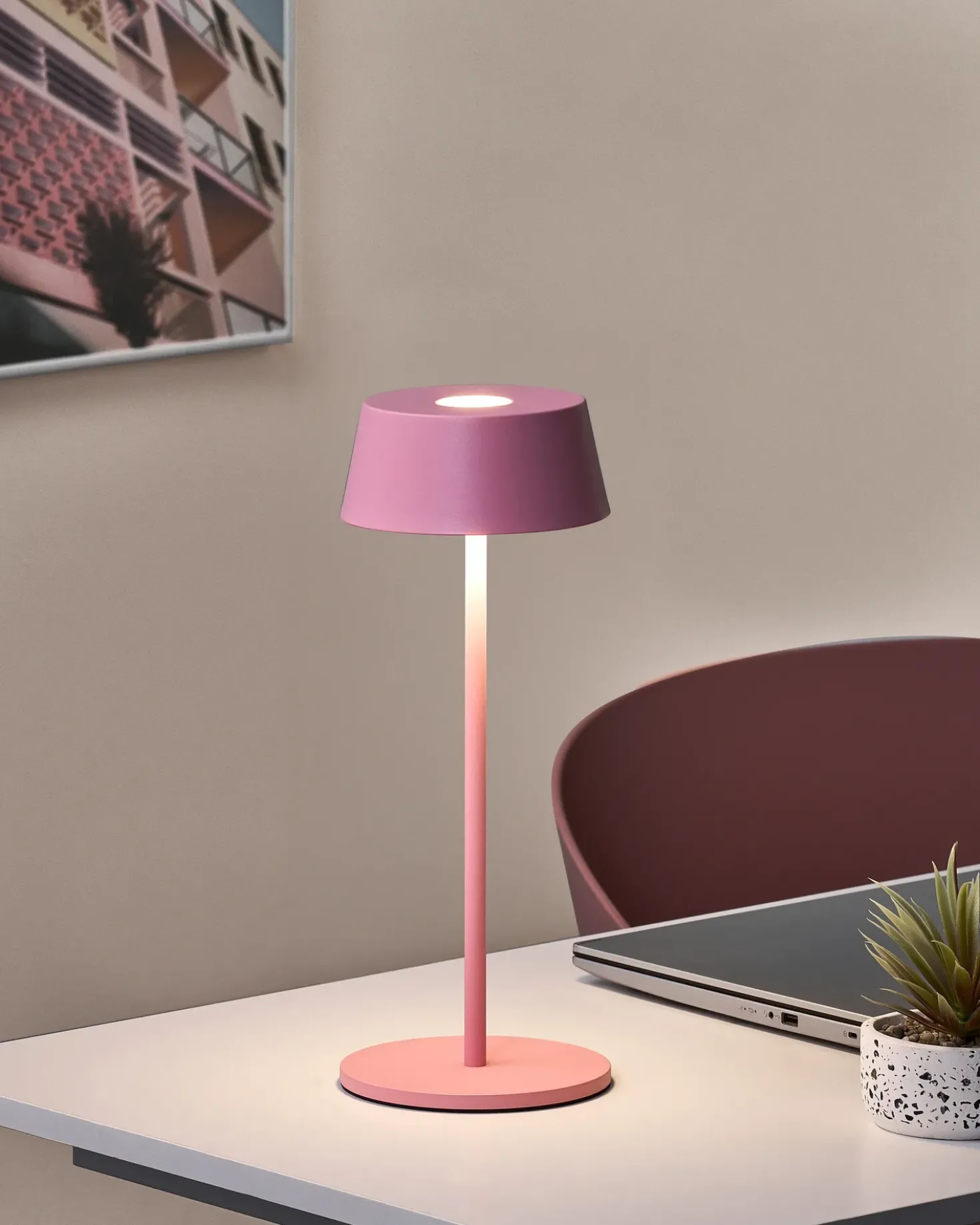 Lampada da tavolo senza fili a LED GUDER con dimmer Metallo Rosa