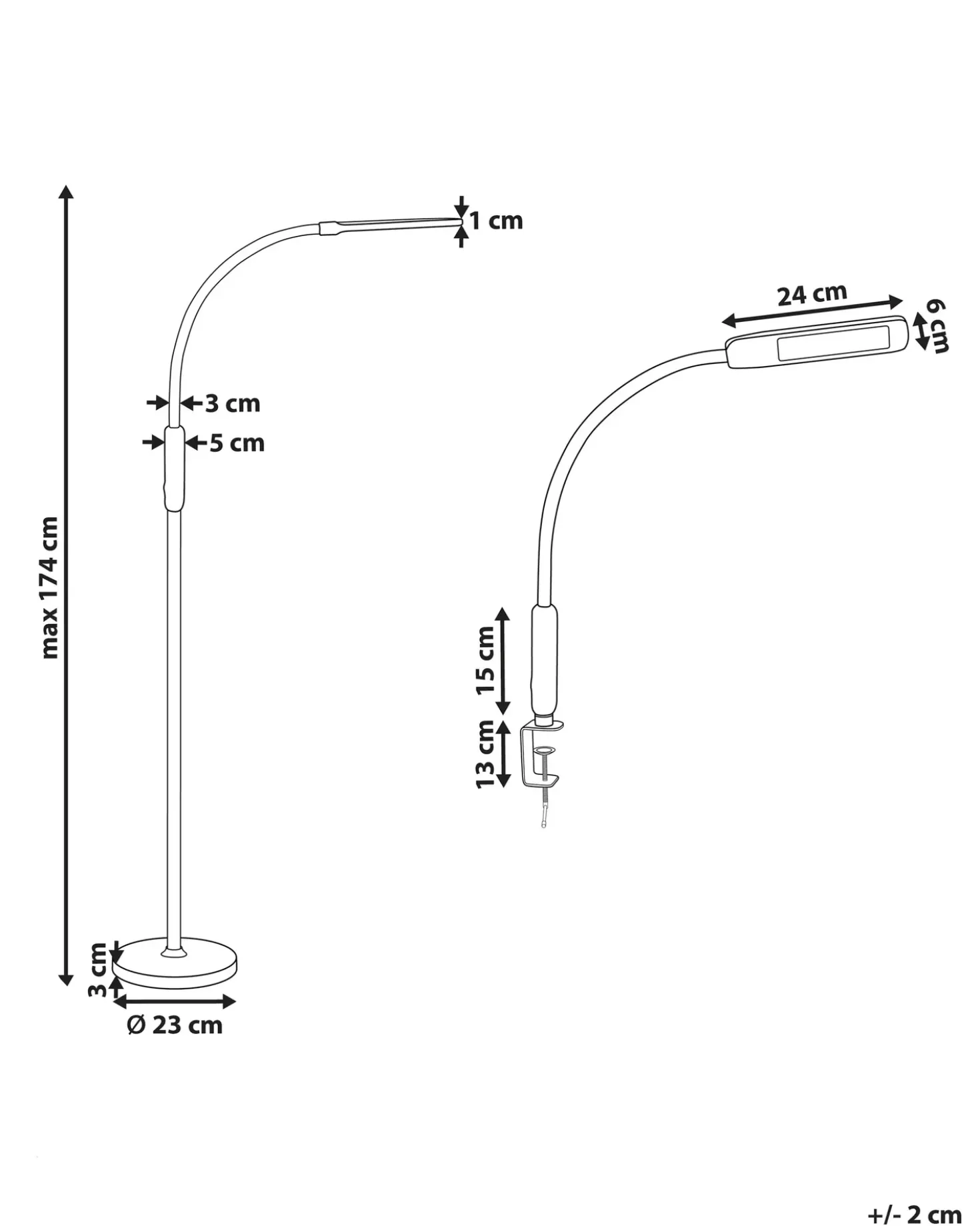 Lampada da terra con morsetto convertibile a LED APUS con telecomando con dimmer Metallo Nero