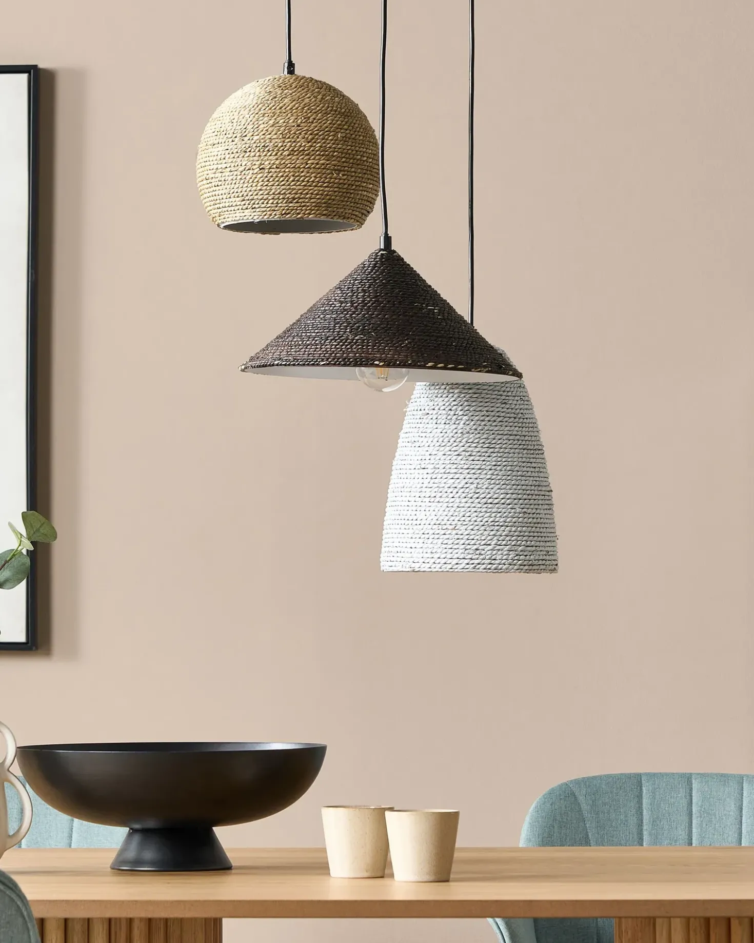 Lampadario ENDRICK Vimini Naturale Bianco Marrone
