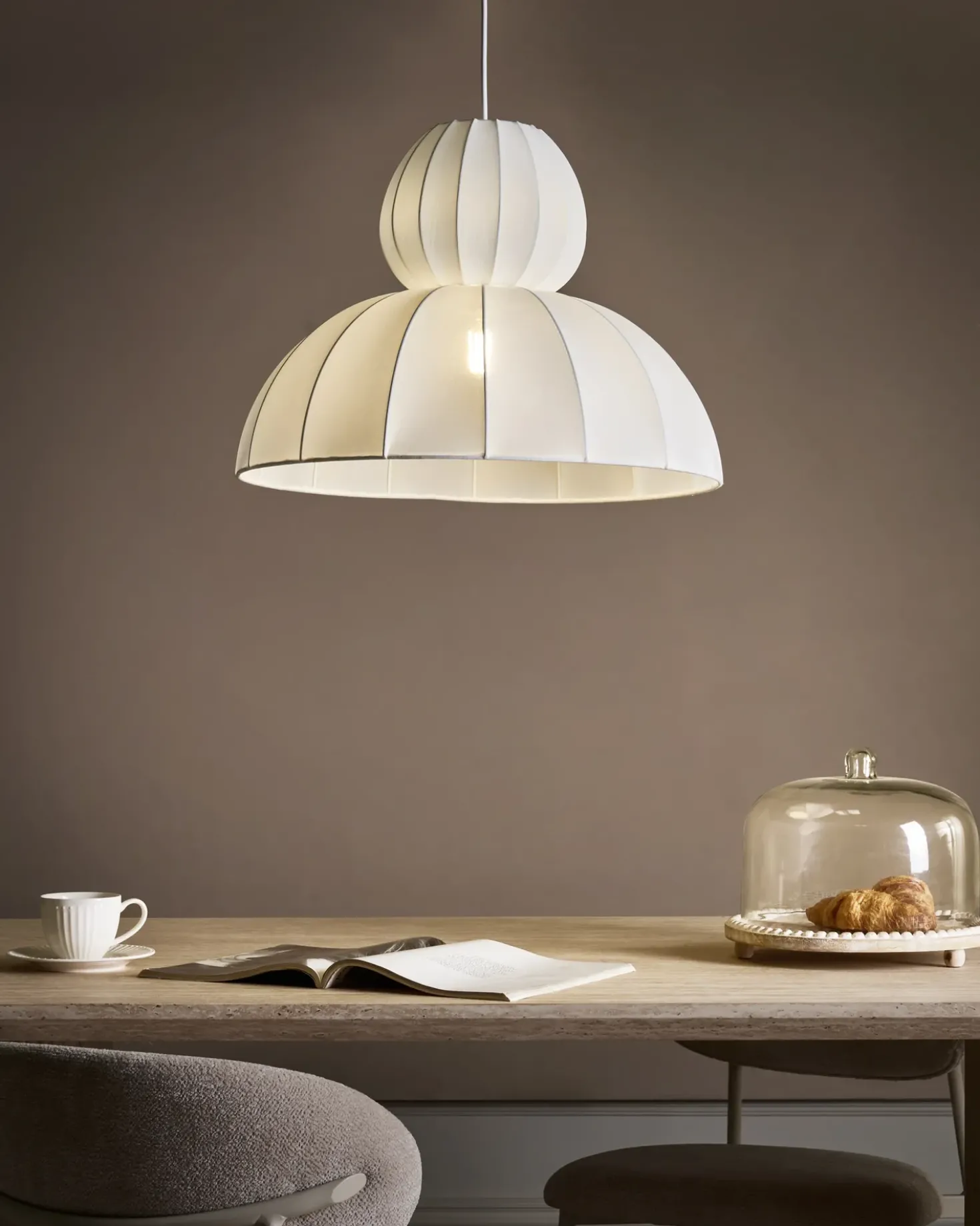 Lampadario GOELETTE Finta seta Bianco