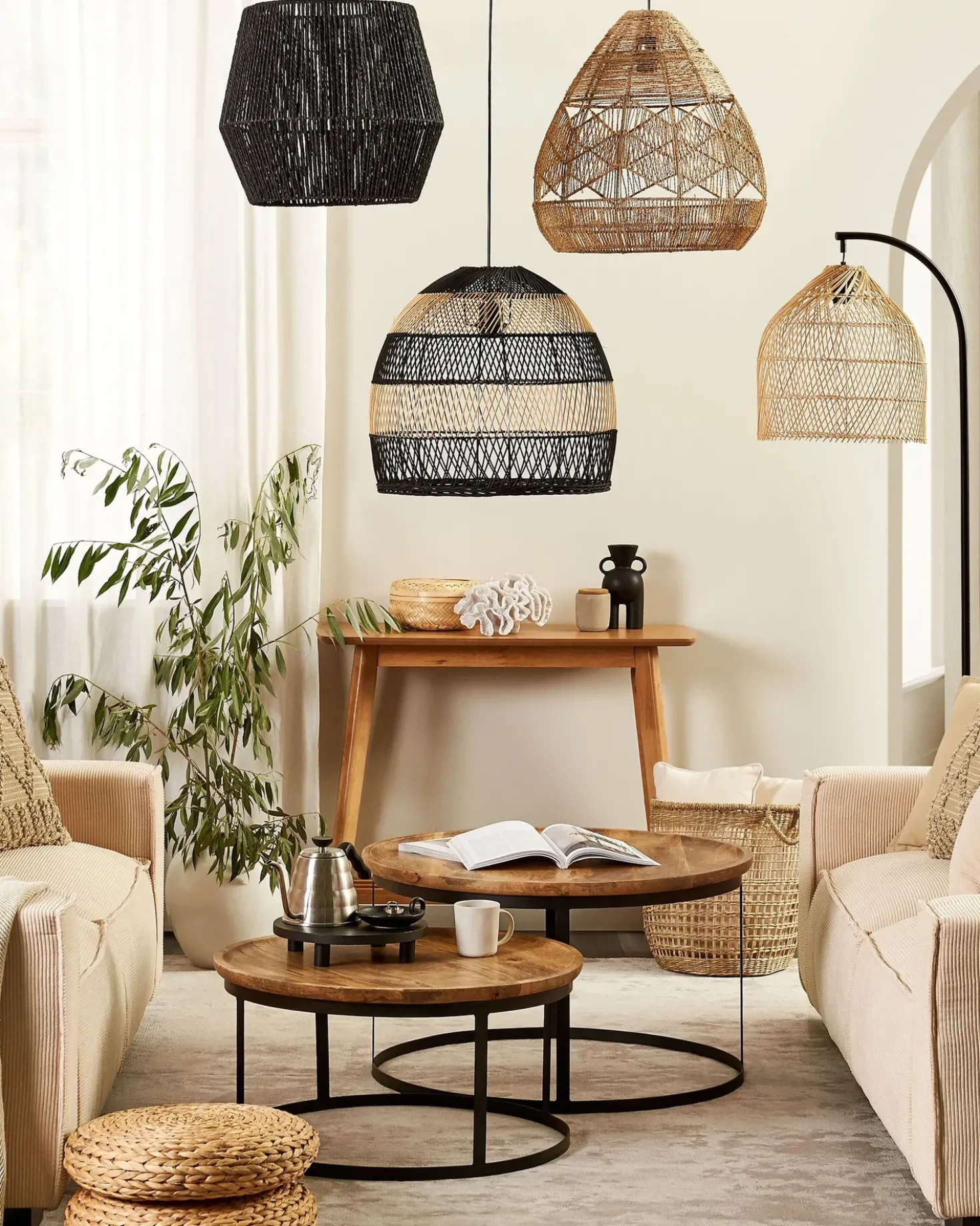 Lampadario GWERU Corda di carta Nero