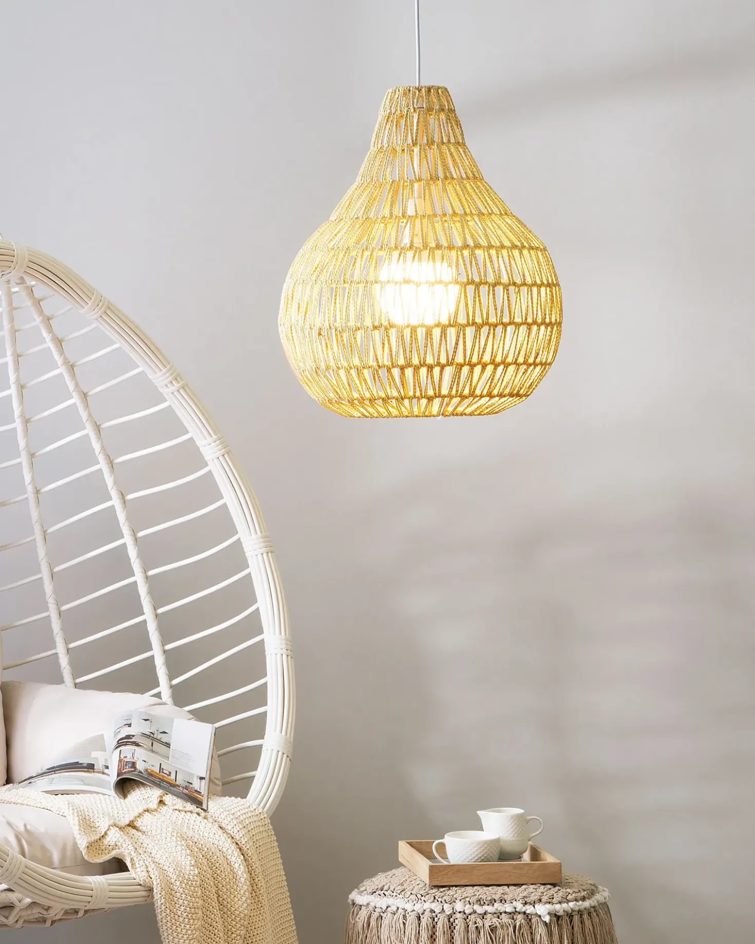 Lampadario MOLOPO Corda di carta Beige sabbia