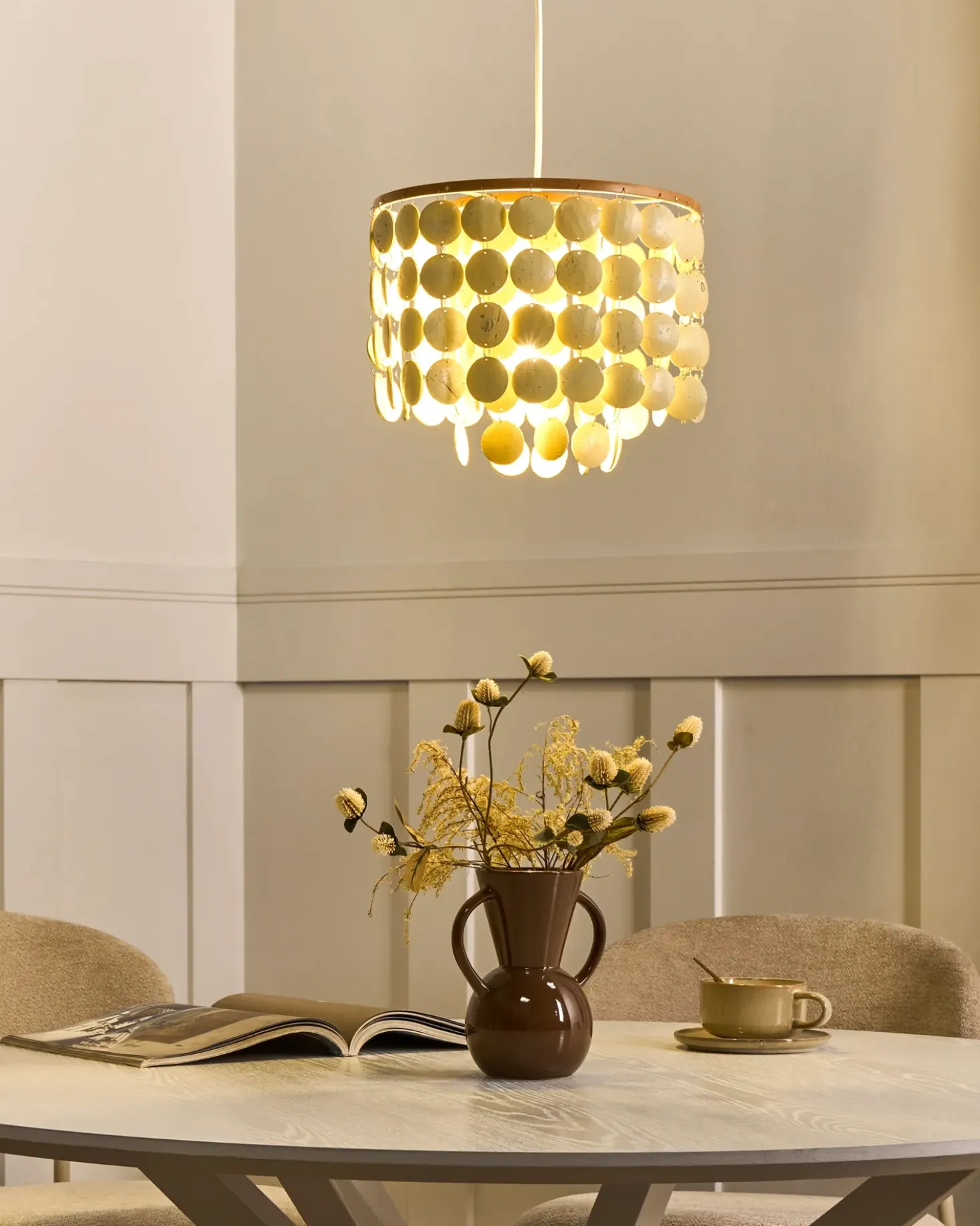 Lampadario PARANGI Guscio di cocco Beige chiaro