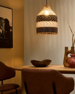 Lampadario TURABO Rattan Nero/Bianco