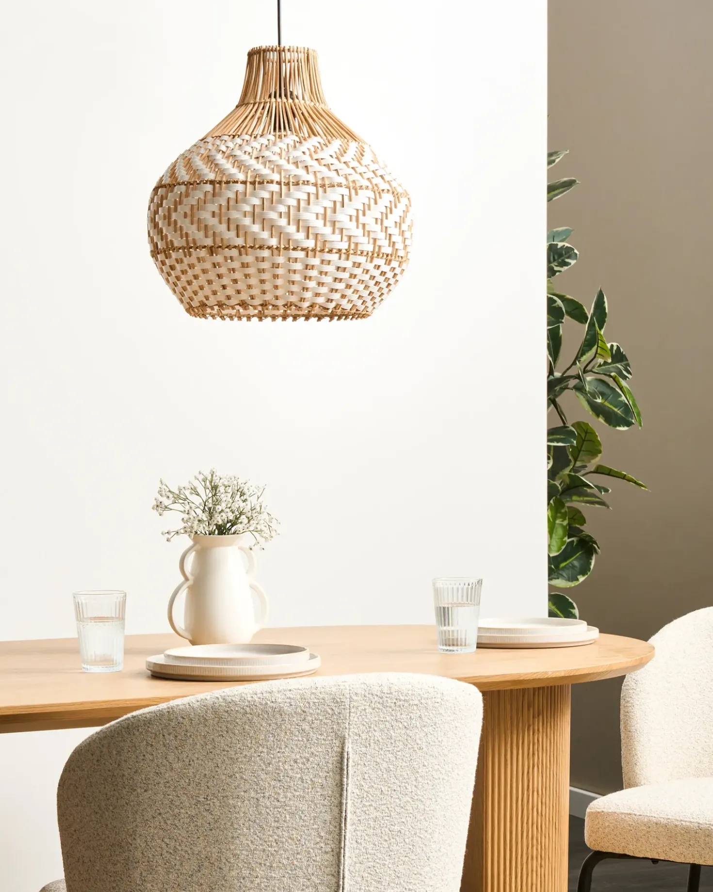 Lampadario YAUCO Rattan Bianco