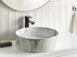 Lavabo da appoggio MANIS ⌀ 40 cm Ceramica Marmo bianco