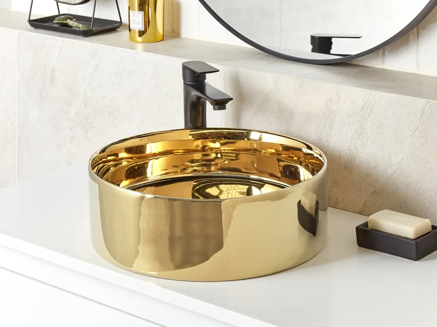Lavabo da appoggio TEBAR ⌀ 40 cm Ceramica Oro