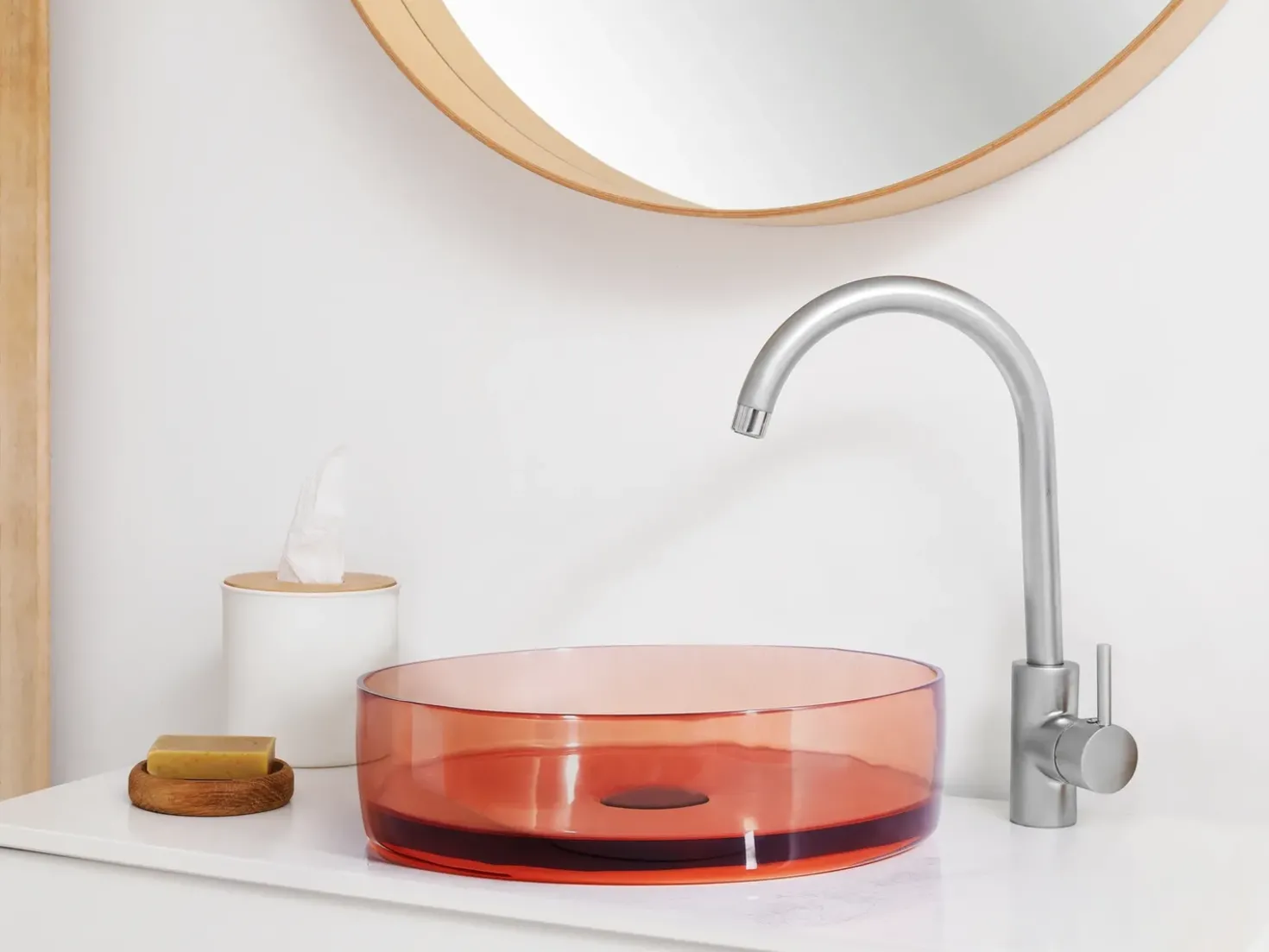 Lavabo da appoggio TOLOSA ⌀ 36 cm Superficie solida Rosso chiaro