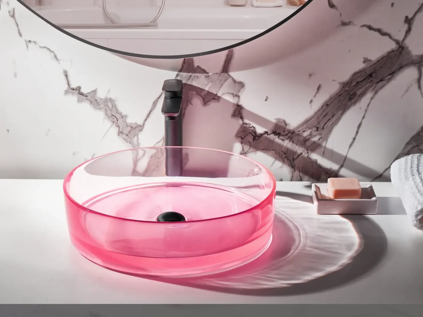 Lavabo da appoggio TOLOSA ⌀ 36 cm Superficie solida Rosa