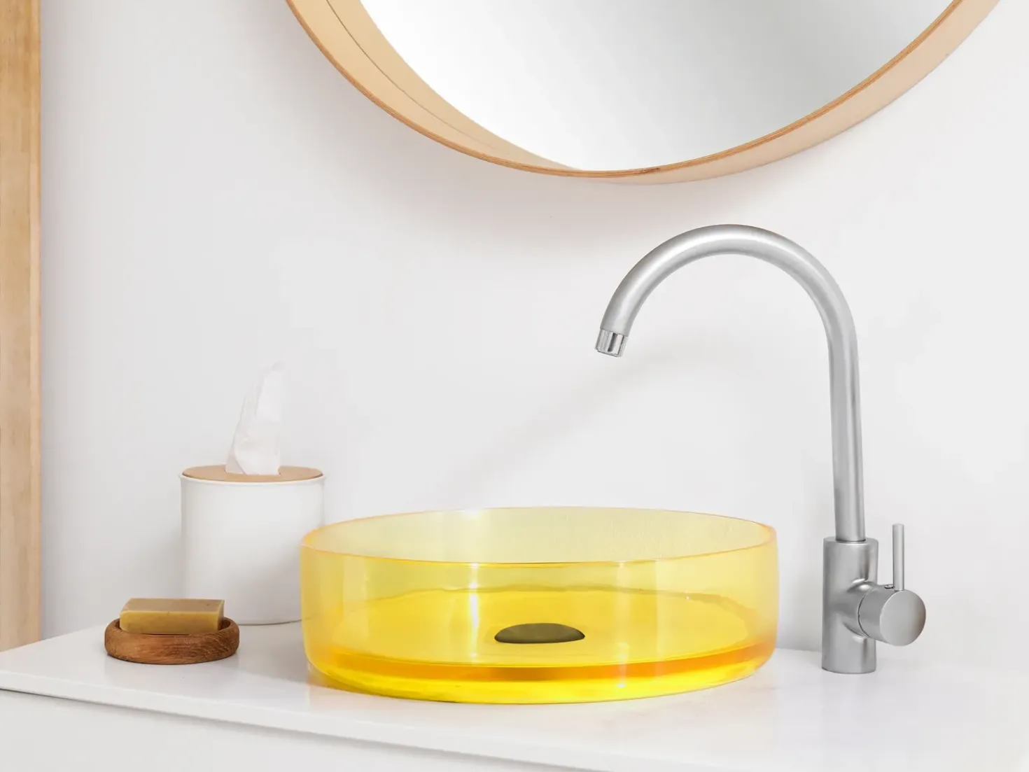 Lavabo da appoggio TOLOSA ⌀ 36 cm Superficie solida Giallo