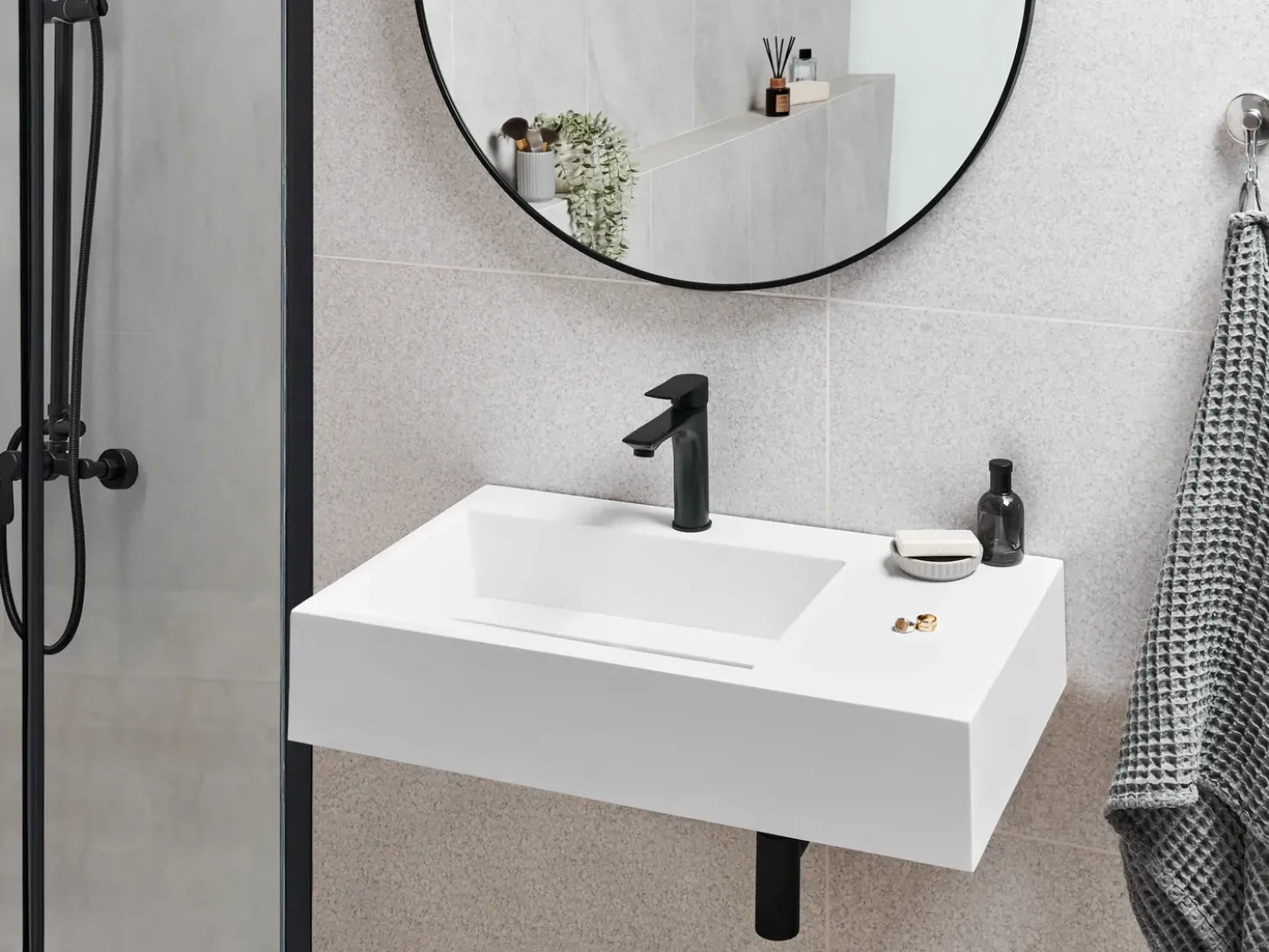 Lavabo sospeso CUSCO 75 x 43 cm Composito minerale Bianco