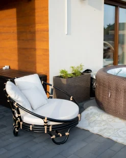 Lettino da giardino ROSSANO Rattan Nero