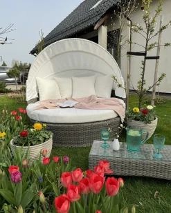 Lettino da giardino SYLT LUX Rattan sintetico (PE) Grigio