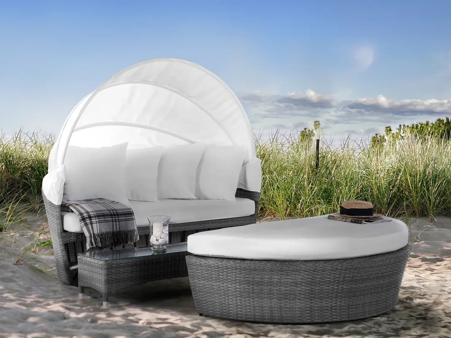 Lettino da giardino SYLT LUX Rattan sintetico (PE) Grigio