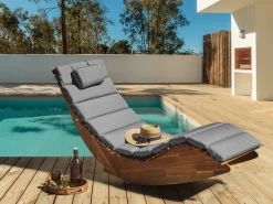 Lettino Prendisole con Cuscino BRESCIA PREMIUM Legno d'acacia Grigio melange