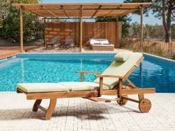 Lettino Prendisole con Cuscino JAVA PREMIUM Legno d'acacia Verde