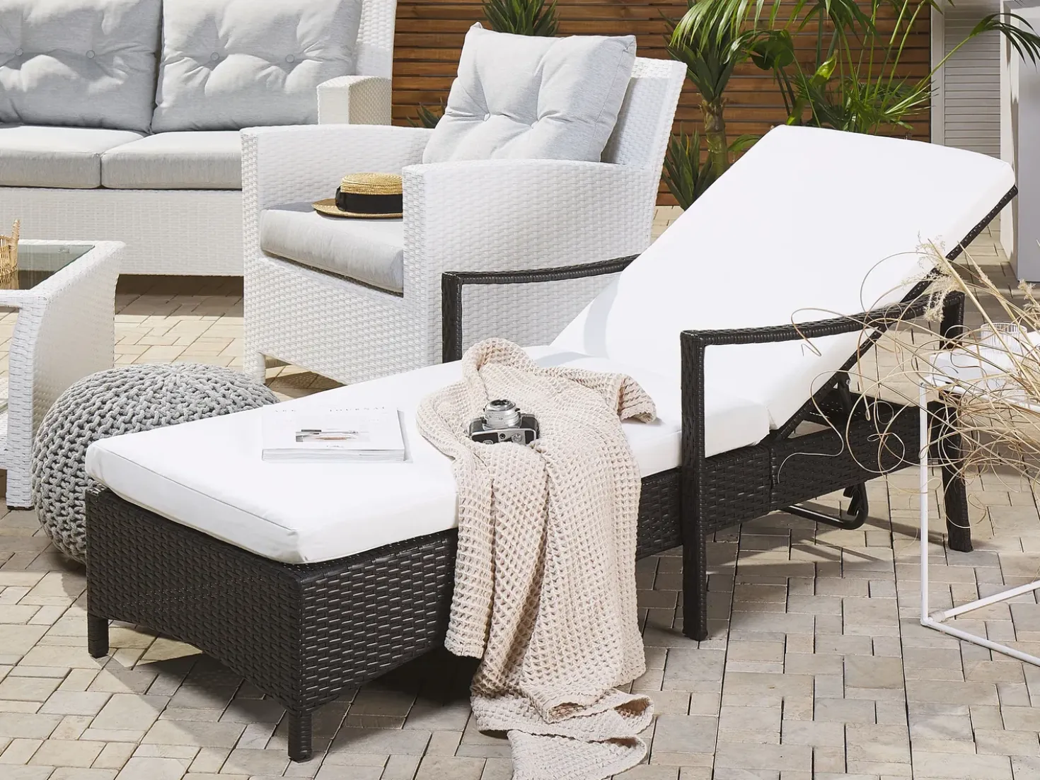 Lettino Prendisole con Cuscino VASTO Rattan sintetico (PE) Marrone