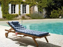 Lettino Prendisole con Cuscino CESANA PREMIUM Legno d'acacia Blu