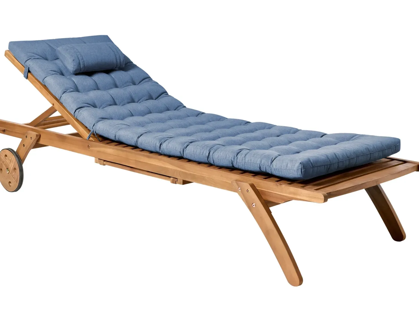 Lettino Prendisole con Cuscino CESANA PREMIUM Legno d'acacia Blu