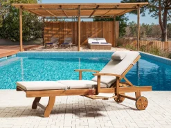Lettino Prendisole con Cuscino JAVA PREMIUM Legno d'acacia Beige chiaro