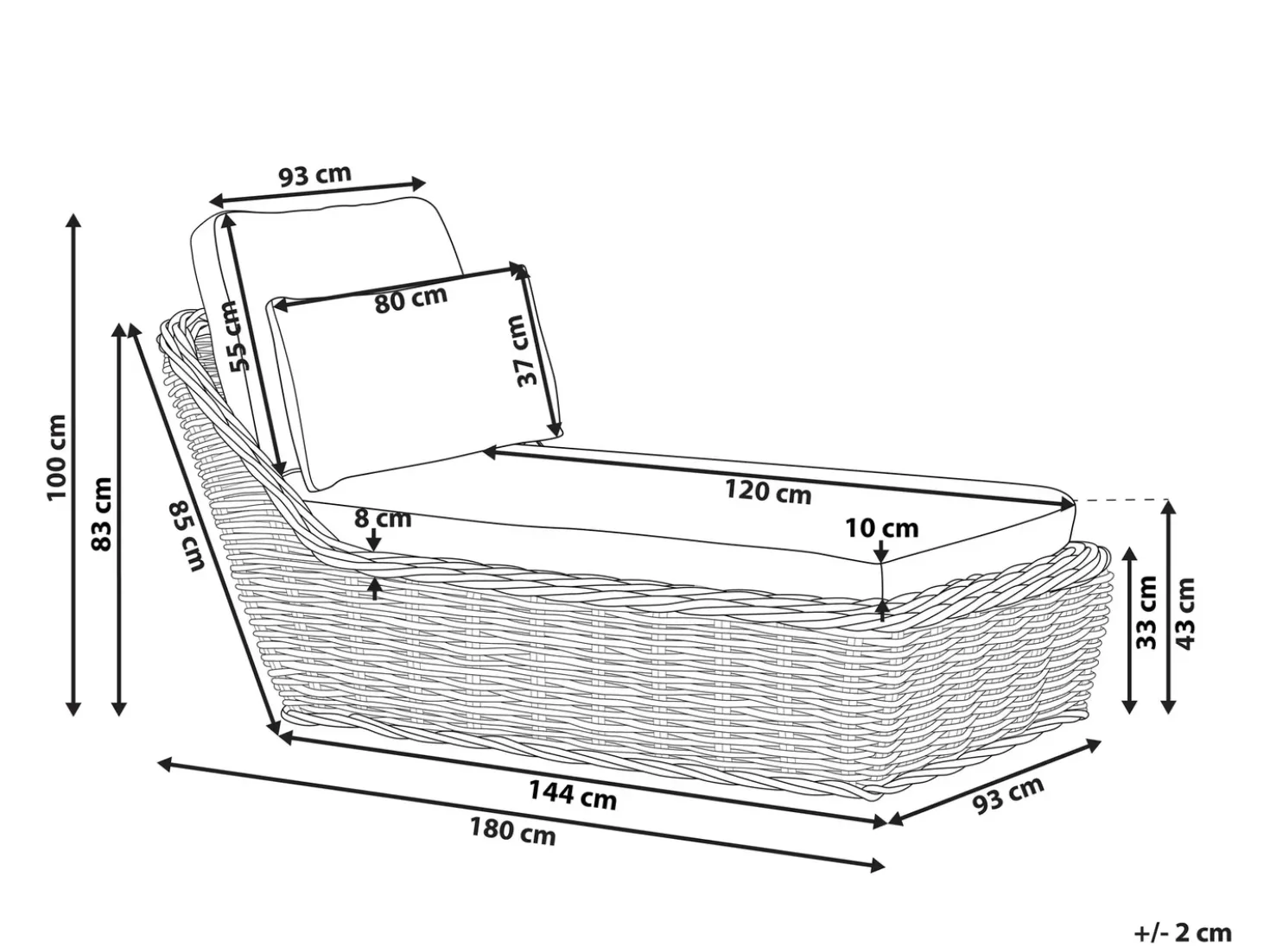 Lettino Prendisole con Cuscino BELSITO Rattan Naturale