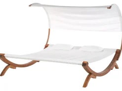 Lettino Prendisole con Cuscino TERAMO Legno di larice Bianco sporco