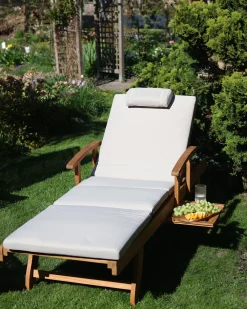 Lettino Prendisole con Cuscino JAVA PREMIUM Legno d'acacia Tortora