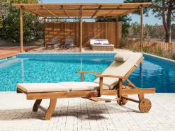 Lettino Prendisole con Cuscino JAVA PREMIUM Legno d'acacia Tortora