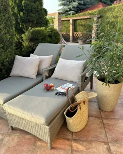 Lettino Prendisole con Cuscino VASTO Rattan sintetico (PE) Tortora