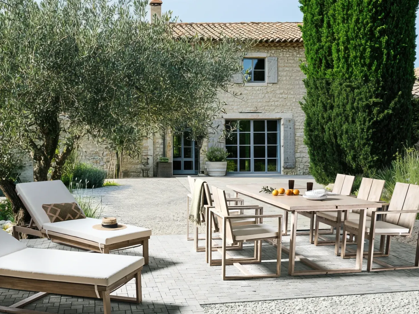 Lettino Prendisole con Cuscino AZZANELLO Legno d'acacia Bianco sporco