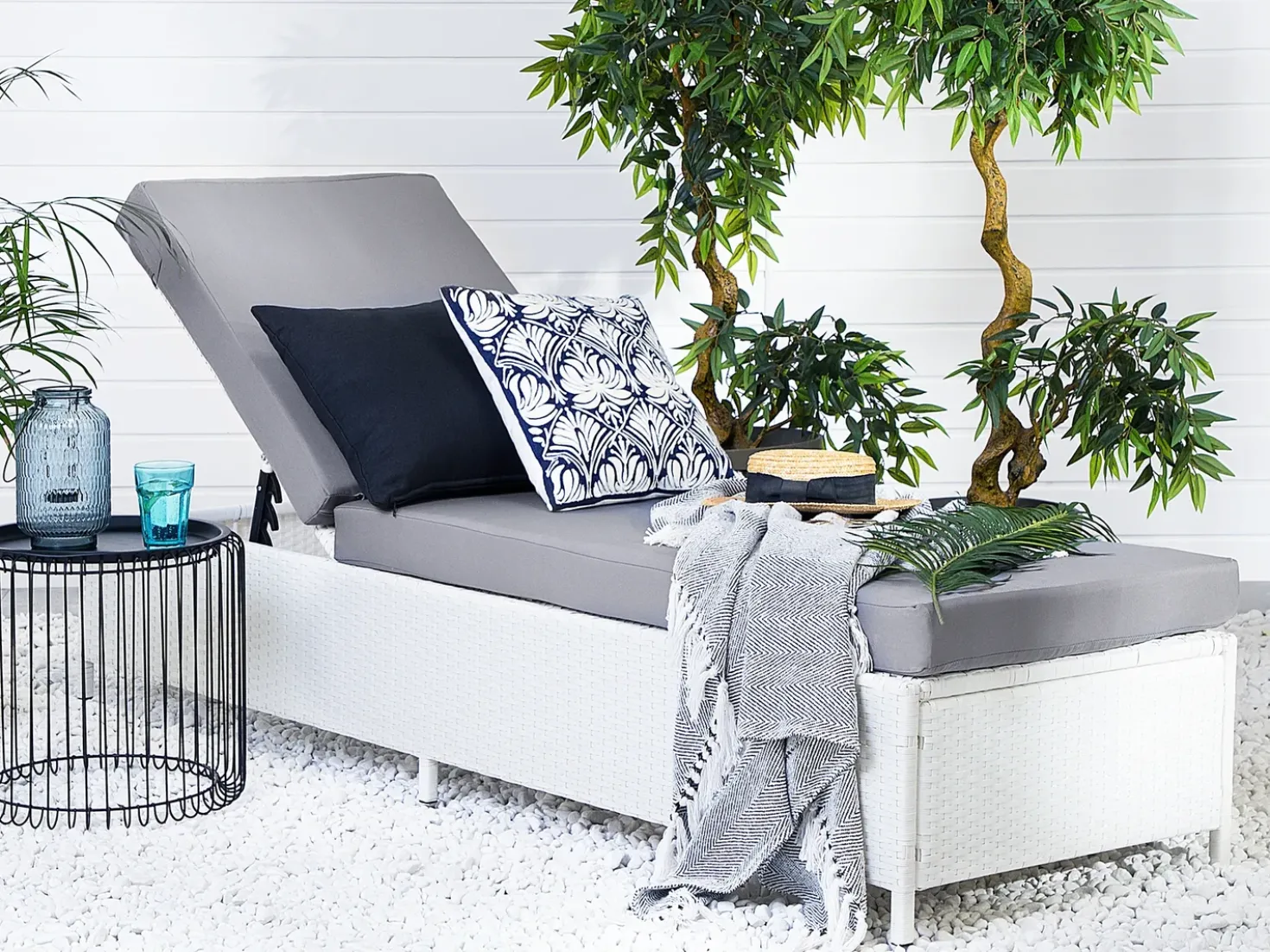 Lettino Prendisole con Cuscino TURIN Rattan sintetico (PE) Bianco