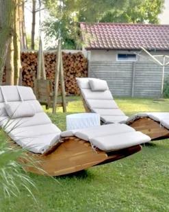 Lettino Prendisole con Cuscino BRESCIA PREMIUM Legno d'acacia Tortora