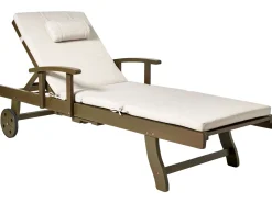 Lettino Prendisole con Cuscino AMANTEA PREMIUM II Legno d'acacia Beige chiaro