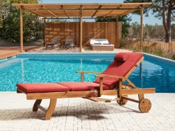 Lettino Prendisole con Cuscino JAVA PREMIUM Legno d'acacia Rosso