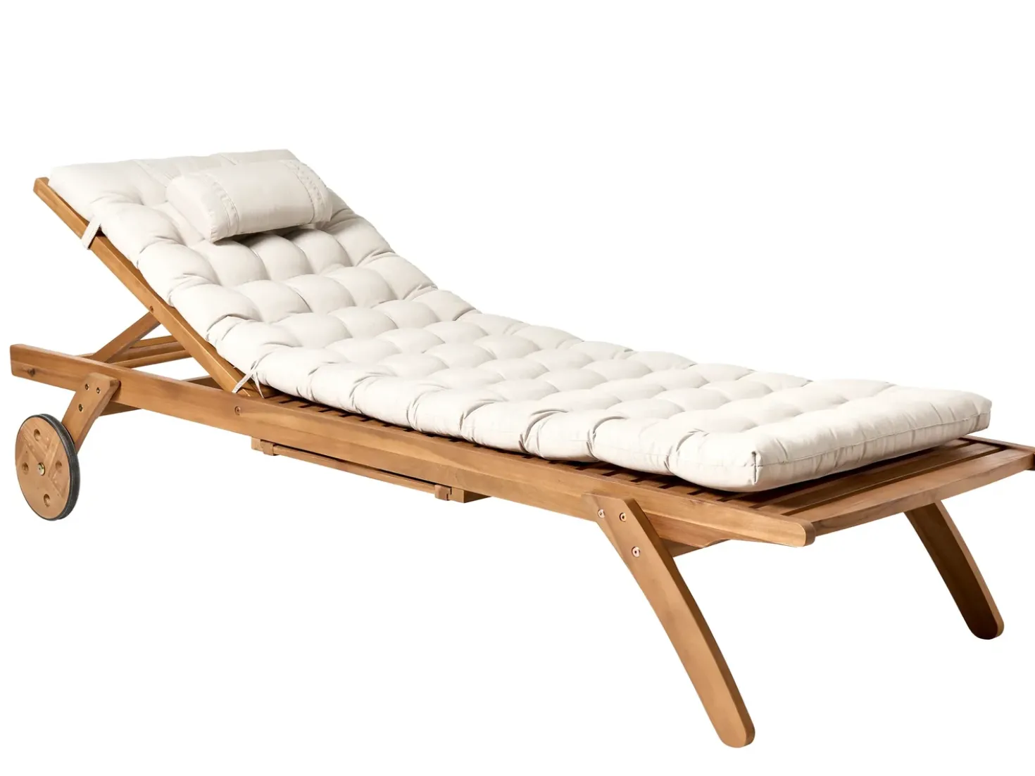 Lettino Prendisole con Cuscino CESANA PREMIUM Legno d'acacia Beige chiaro