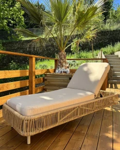 Lettino Prendisole con Cuscino OSINI Rattan sintetico (PE) Beige