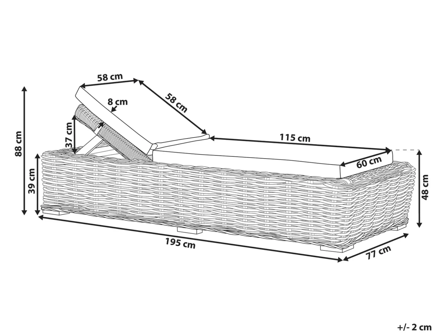 Lettino Prendisole con Cuscino PALESE Rattan Naturale