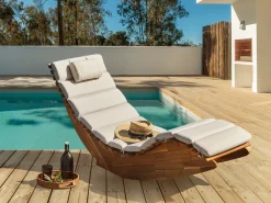 Lettino Prendisole con Cuscino BRESCIA PREMIUM Legno d'acacia Beige chiaro