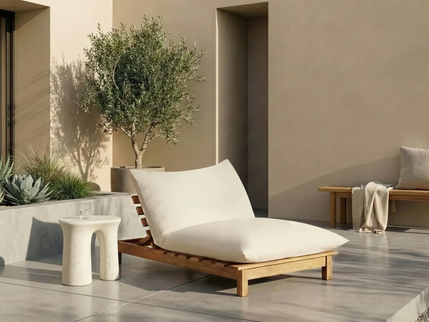 Lettino Prendisole con Cuscino SUNO Legno d'acacia Marrone chiaro