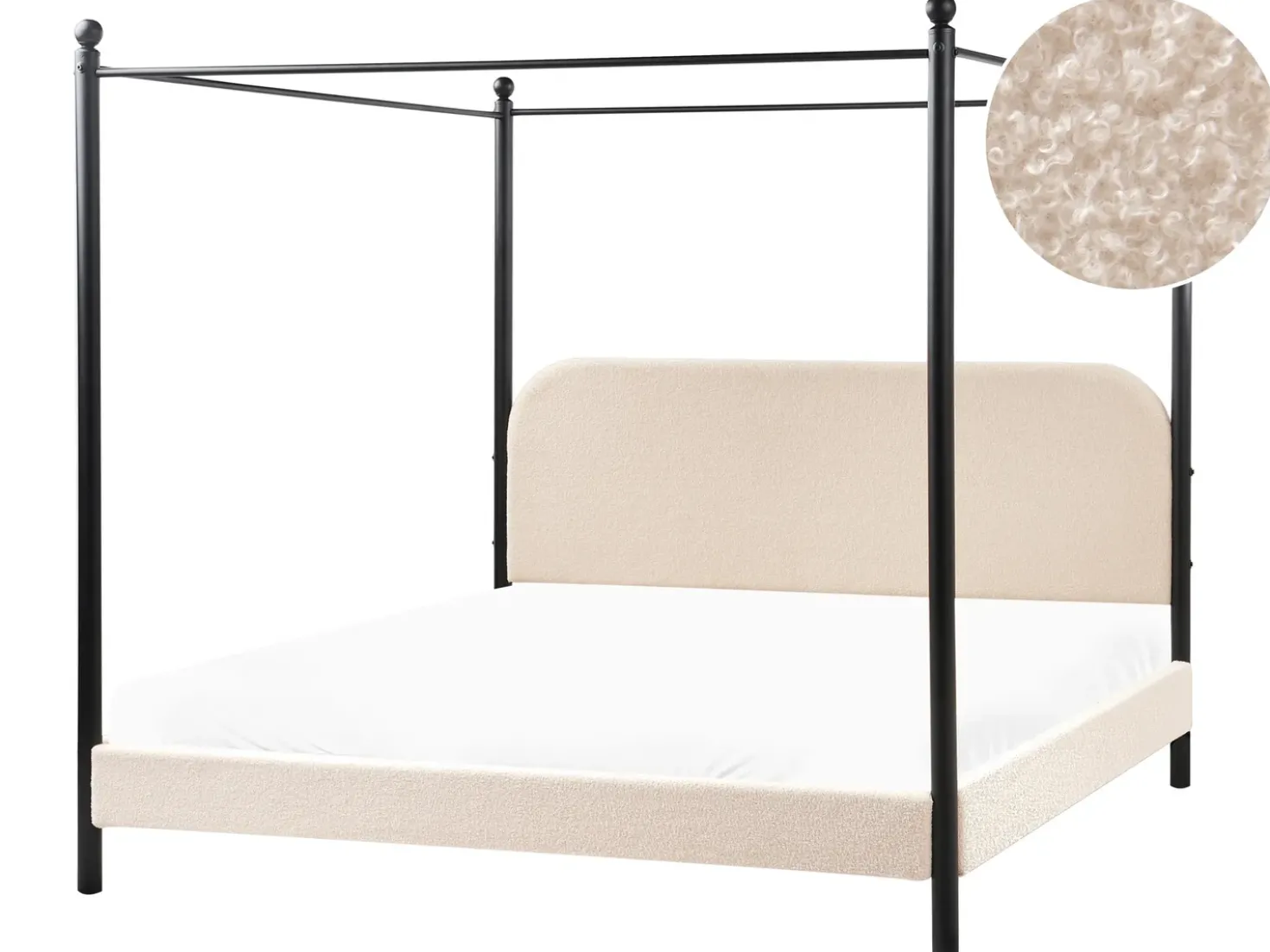 Letto a baldacchino Bouclé DANNEMOIS 180 x 200 cm Beige