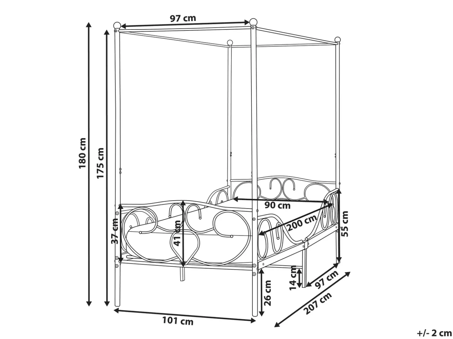 Letto a baldacchino Metallo SORMERY 90 x 200 cm Nero