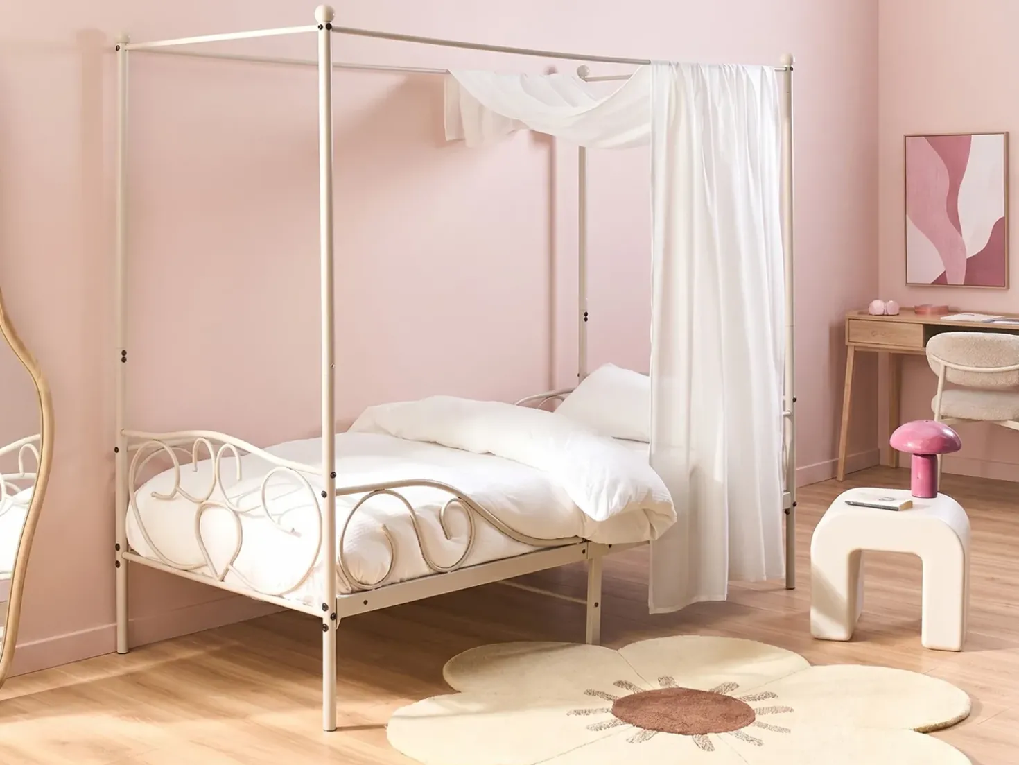 Letto a baldacchino Metallo SORMERY 90 x 200 cm Beige chiaro