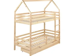 Letto a castello con cassetti Casa Legno di pino GIRGOLS 90 x 200 cm con contenitore Marrone chiaro