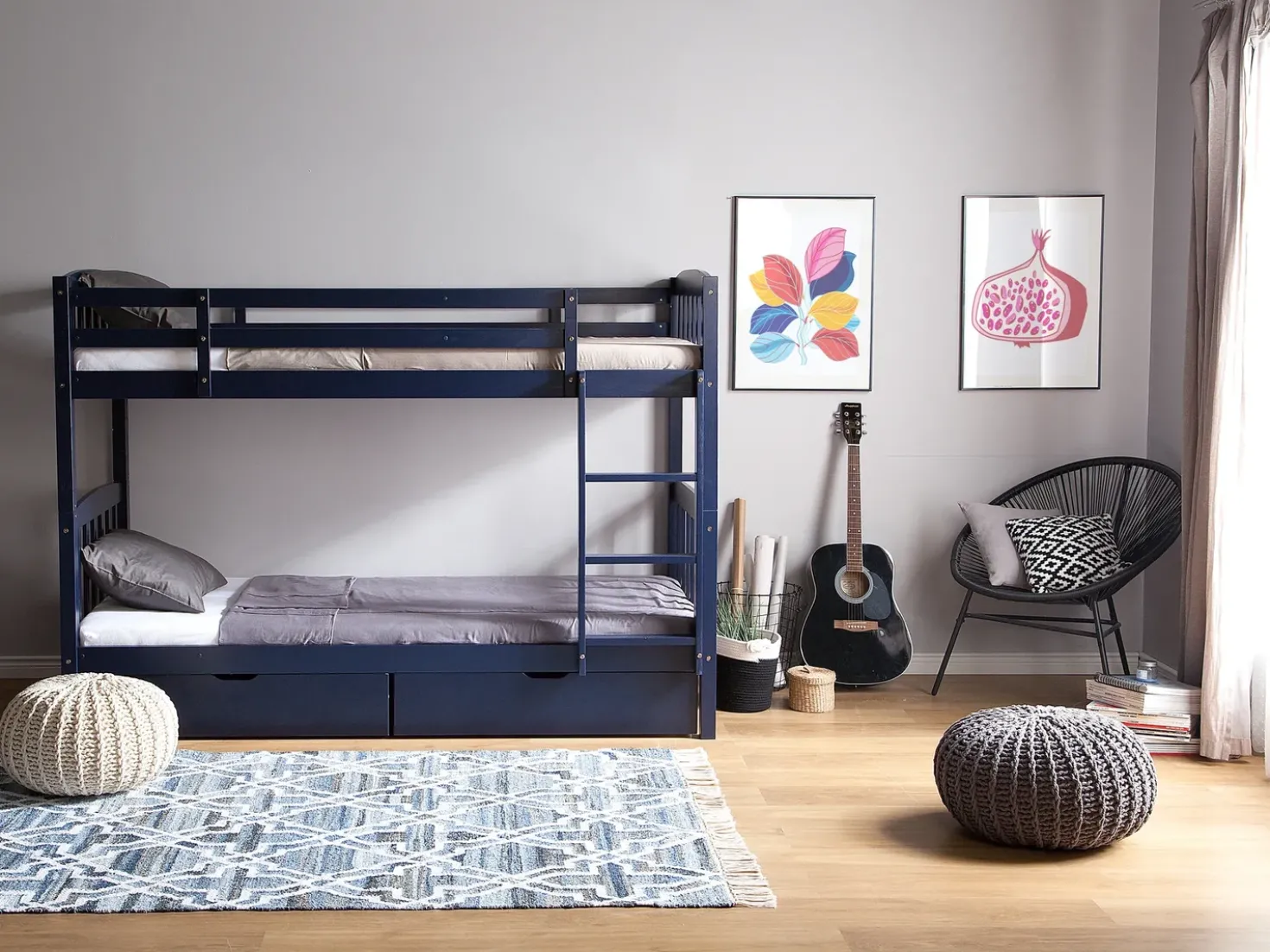 Letto a castello con cassetti Legno di pino REVIN 90 x 200 cm Blu marino