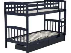 Letto a castello con cassetti Legno di pino REVIN 90 x 200 cm Blu marino