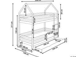 Letto a castello con cassetti Casa Legno di pino GIRGOLS 90 x 200 cm con contenitore Bianco