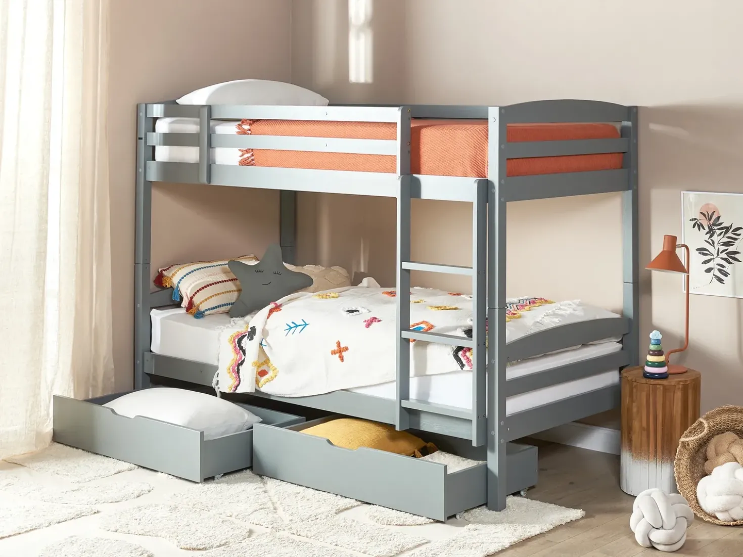 Letto a castello con cassetti Legno di pino REGAT 90 x 200 cm Grigio