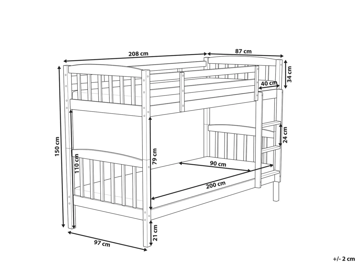 Letto a castello Legno di pino REVIN 90 x 200 cm Blu marino