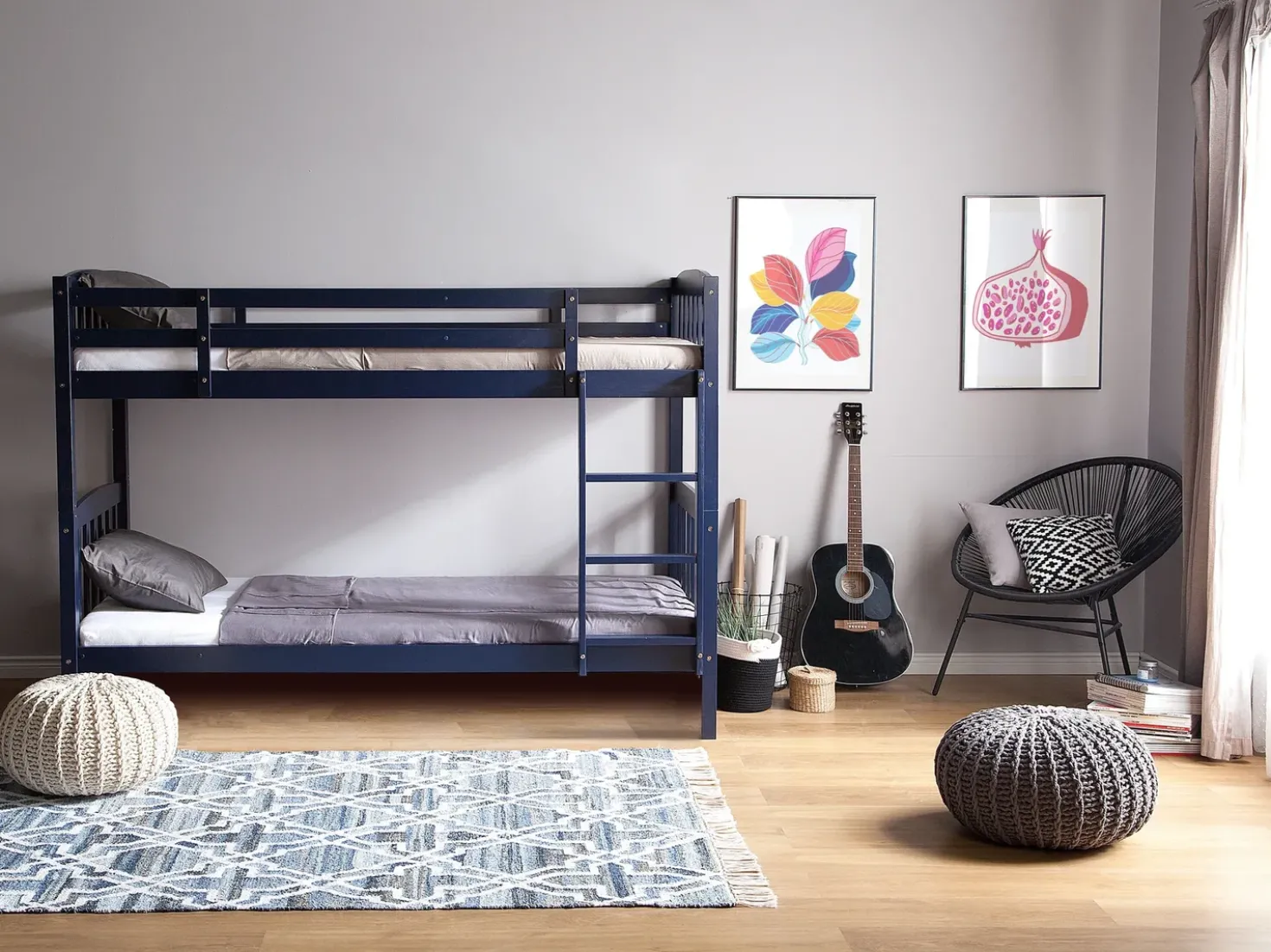 Letto a castello Legno di pino REVIN 90 x 200 cm Blu marino