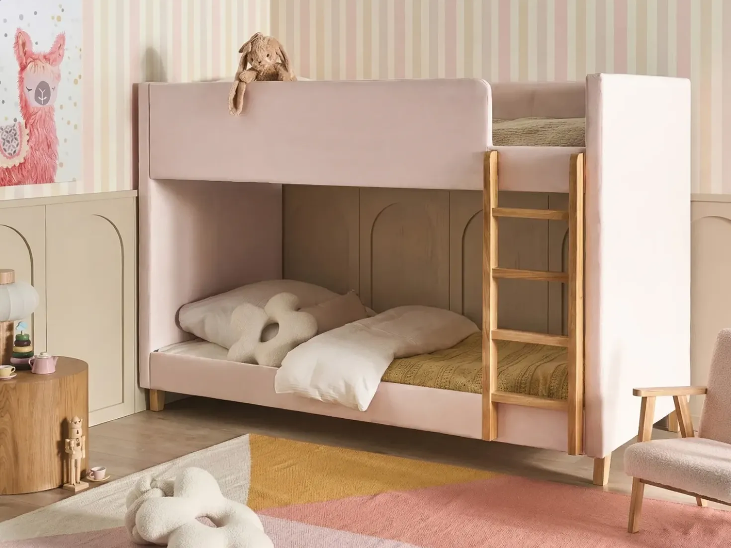 Letto a castello Velluto CHOCQUES 90 x 200 cm Rosa pastello